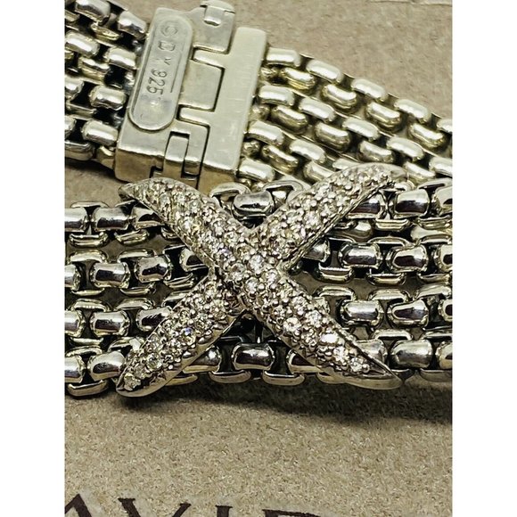 David Yurman 4 Strand 0.53ct Diamond " X " Sterling Silver Link Chain Bracelet - Picture 8 of 10